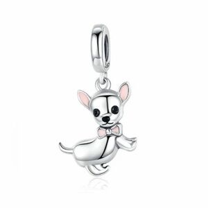 Silver and Pink Chihuahua Dangle Dog Charm